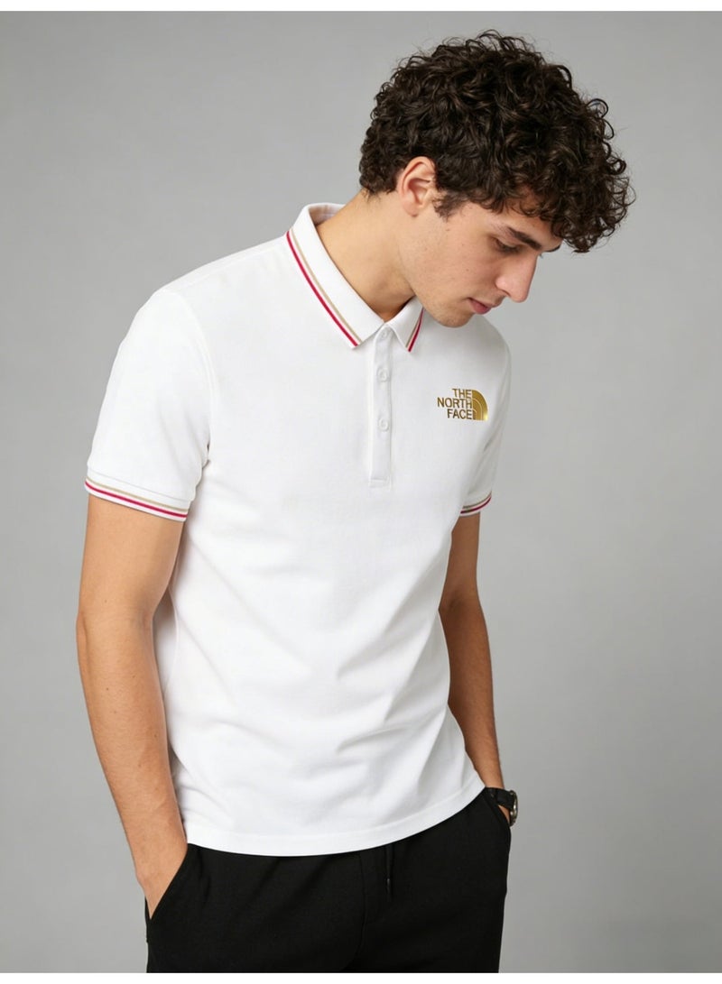 ذا نورث فيس 2026 The North Face Gold Logo Unisex Polo Shirt, Premium Pique Cotton Short Sleeve with Striped Collar & Cuffs, Outdoor-Inspired Casual Smart Wear for Men & Women - Image 4